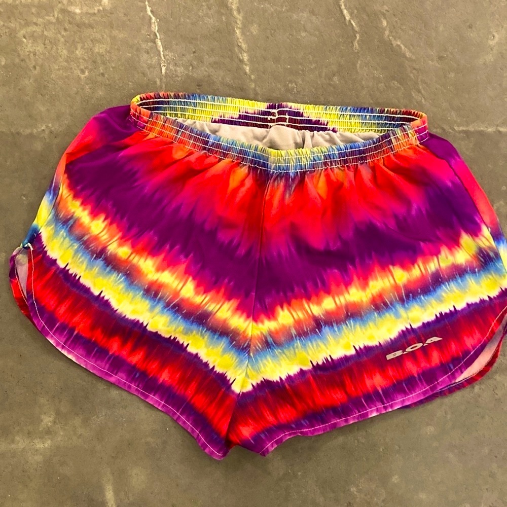 Small BOA athletic shorts, multi color tye dye